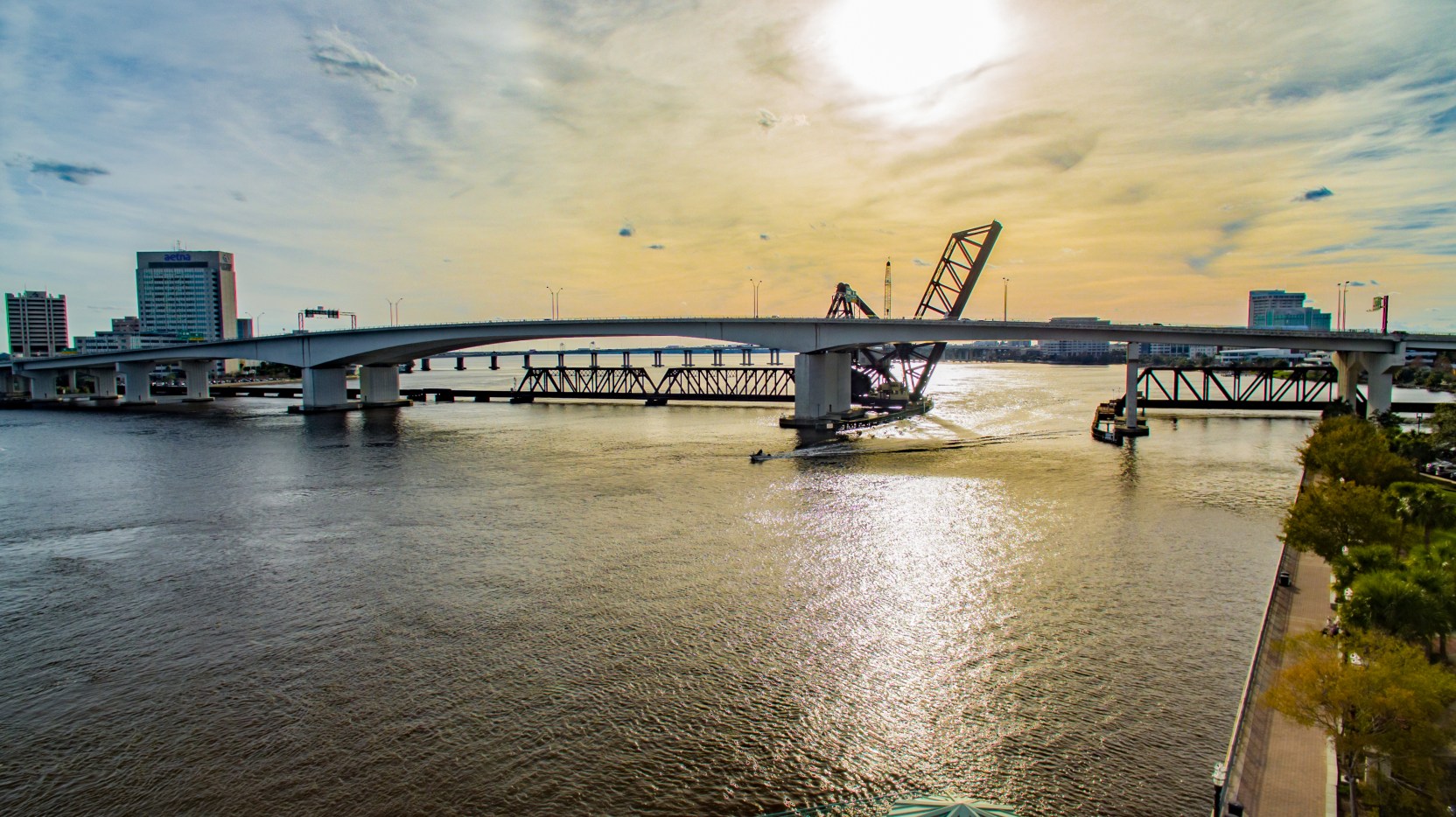 Aerial view of downtown Jacksonville and the river